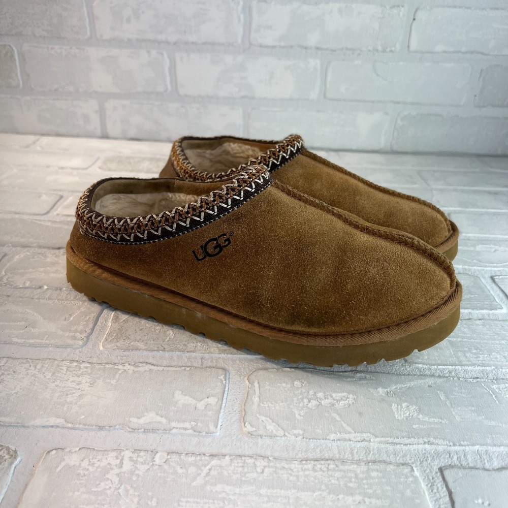UGG Tasman II Slippers Mens 9 Brown Chestnut Suede Shearling Lined‎ Comfort 42EU